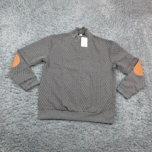 Cross & Crown Sweater Mens XL Gray Mock Neck Henley Elbow Patch Geometric NWT